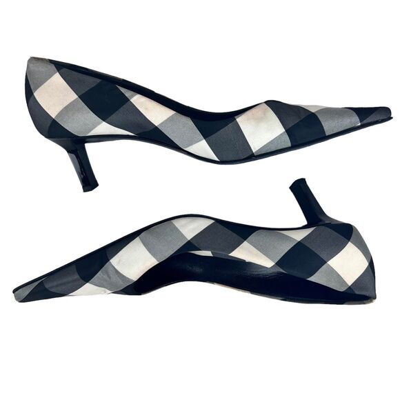 Diego Dolcini Low Heel Pointed Toe Stiletto Size US 5.5 EU 36 Gingham Italy Made - Picture 10 of 12